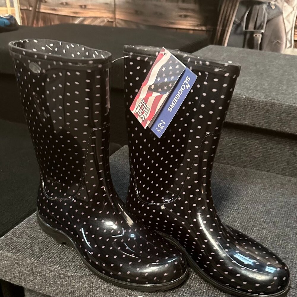 Sloggers-Women's Rain & Garden Boots - Black/White Polka Dot